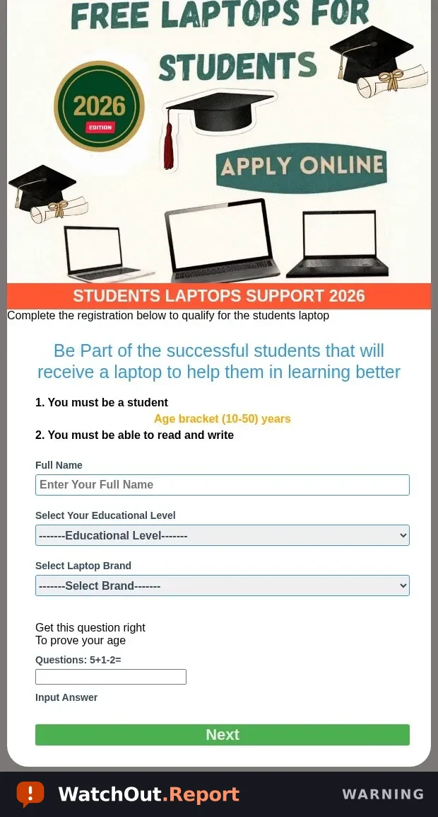 WatchOut for fake free laptop offers for students