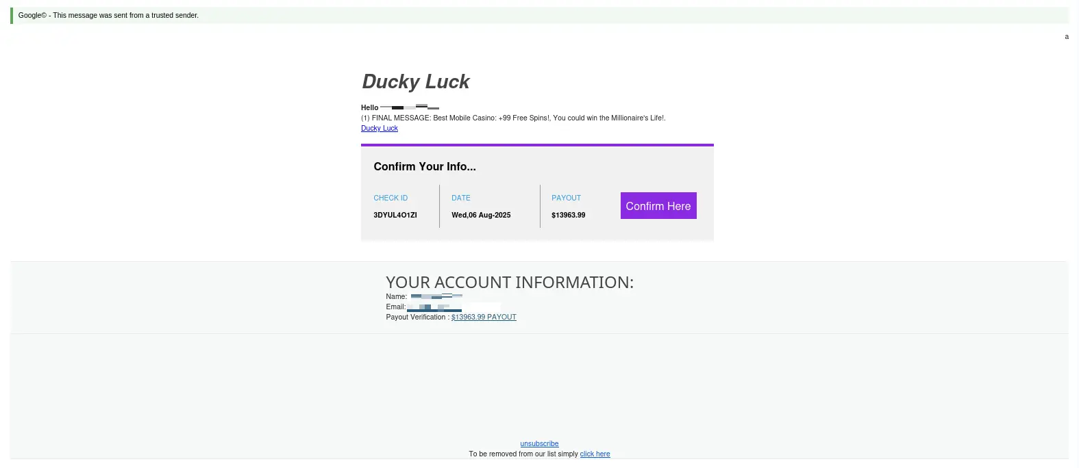 Casino Payout Confirmation Scam