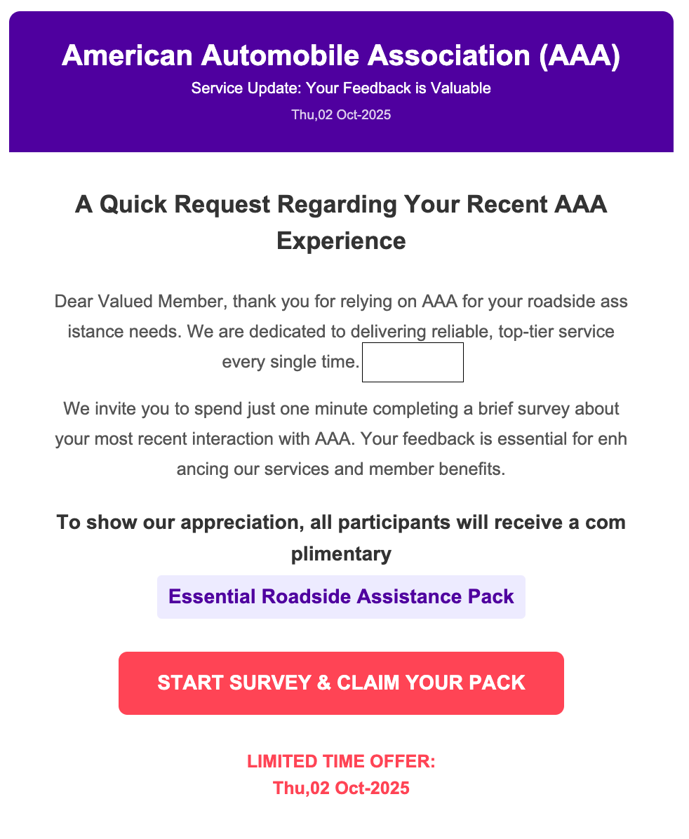 Fake Company Survey with Free Gift Scam example