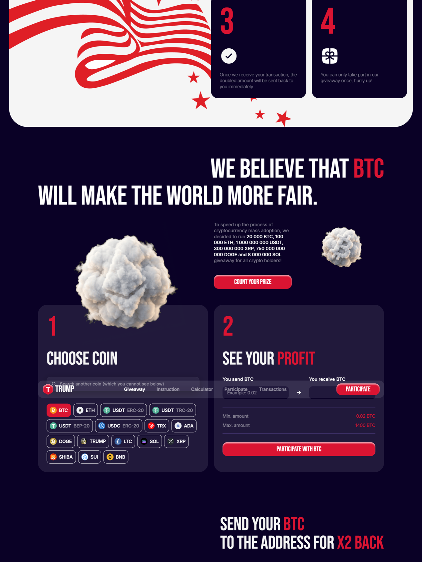 Cryptocurrency Giveaway Deposit-Doubling Scam example