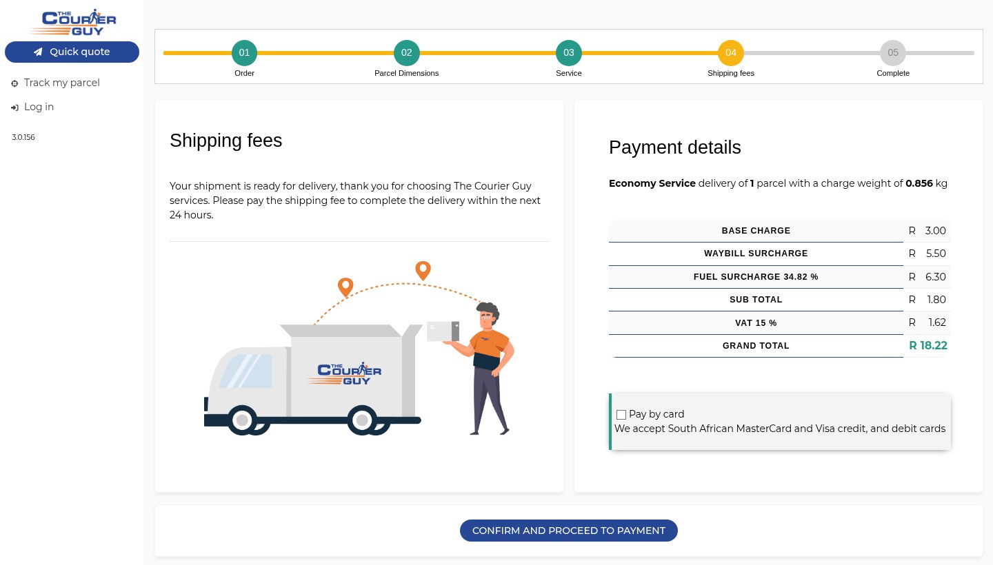 Fake The Courier Guy text that asks you to pay a small delivery charge by card example