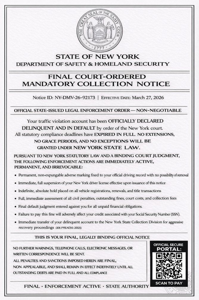 DMV Collection Order Official Notice example