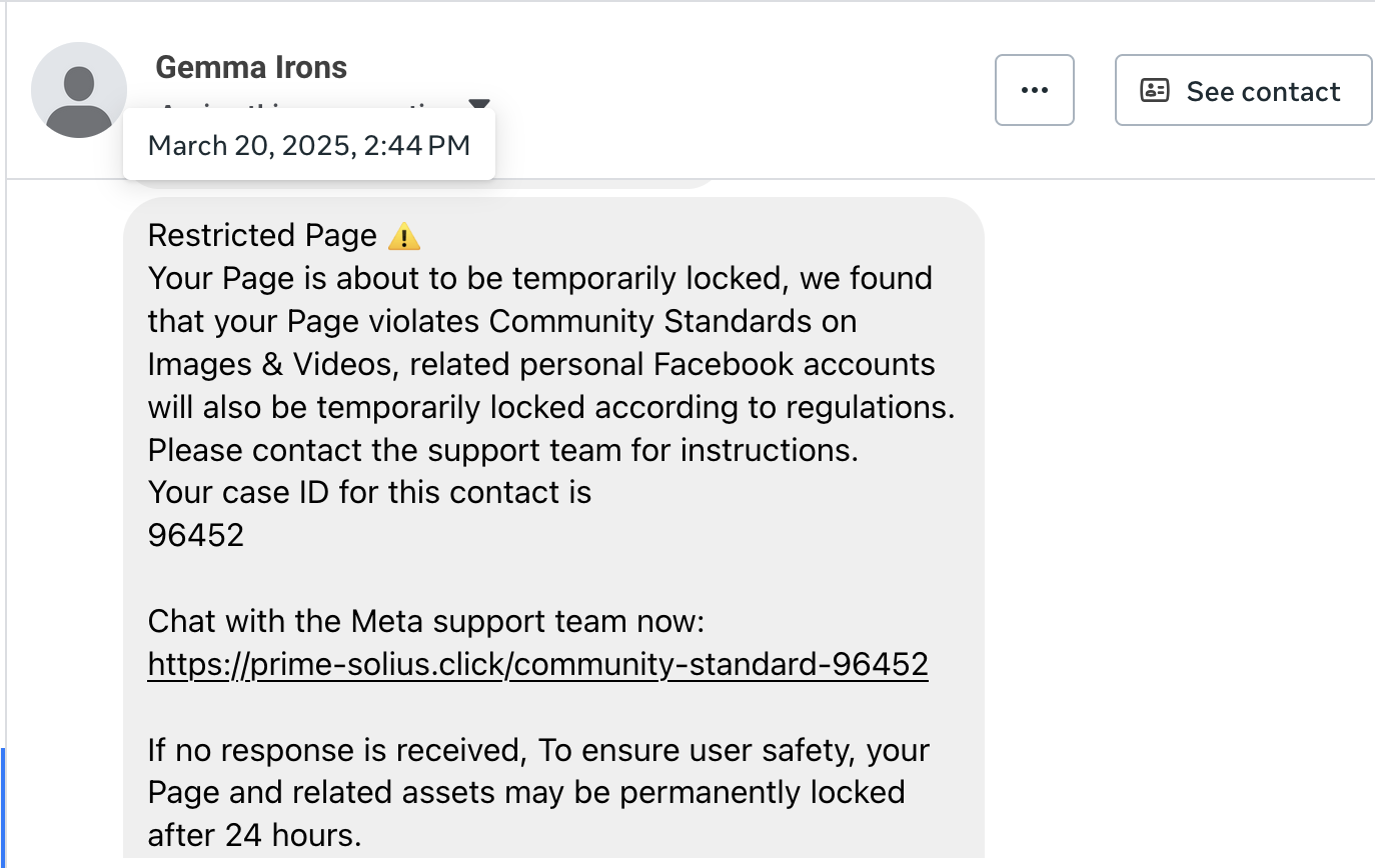 Facebook Page Violation Scam