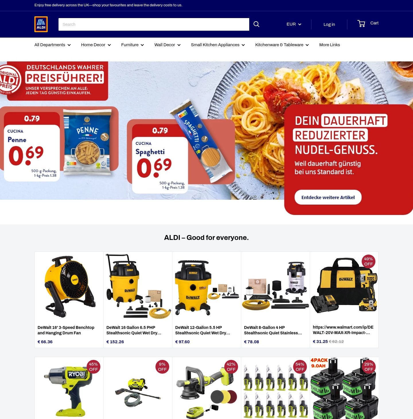 Fake ALDI UK shops selling cut-price power tools example