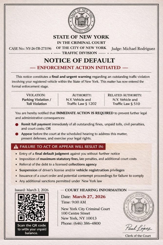Fake Government Violation Notice Scam example