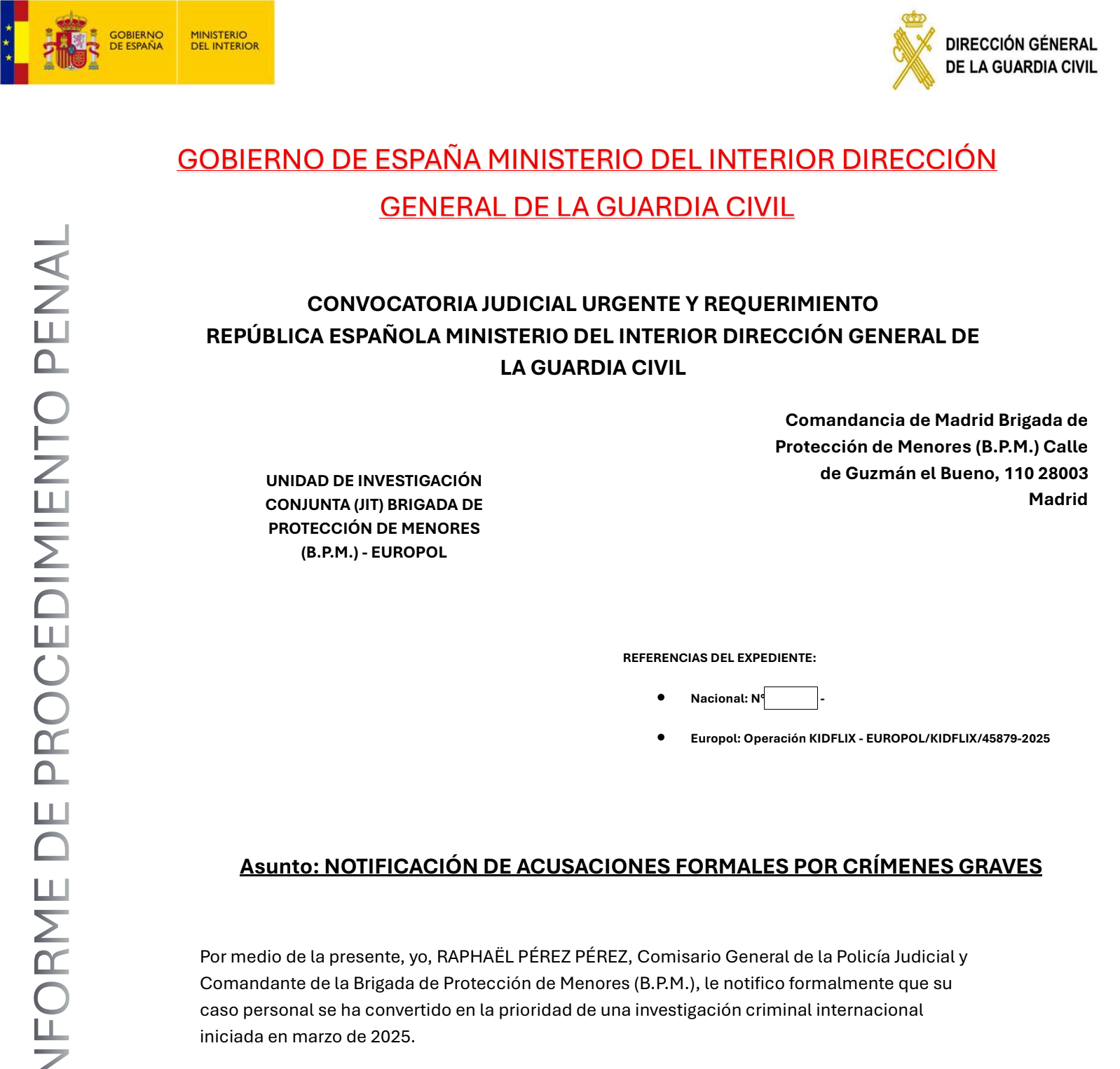 Fake Europol/Guardia Civil Extortion Cyber Investigation Email Scam