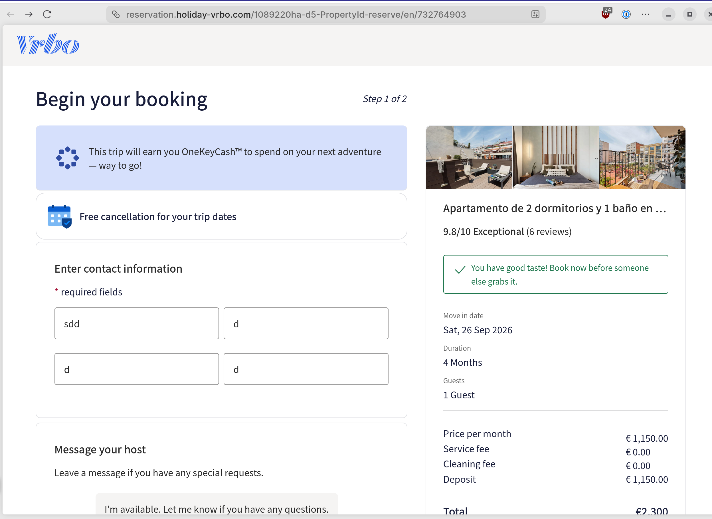 Fake Vacation Rental Booking Site Scam example