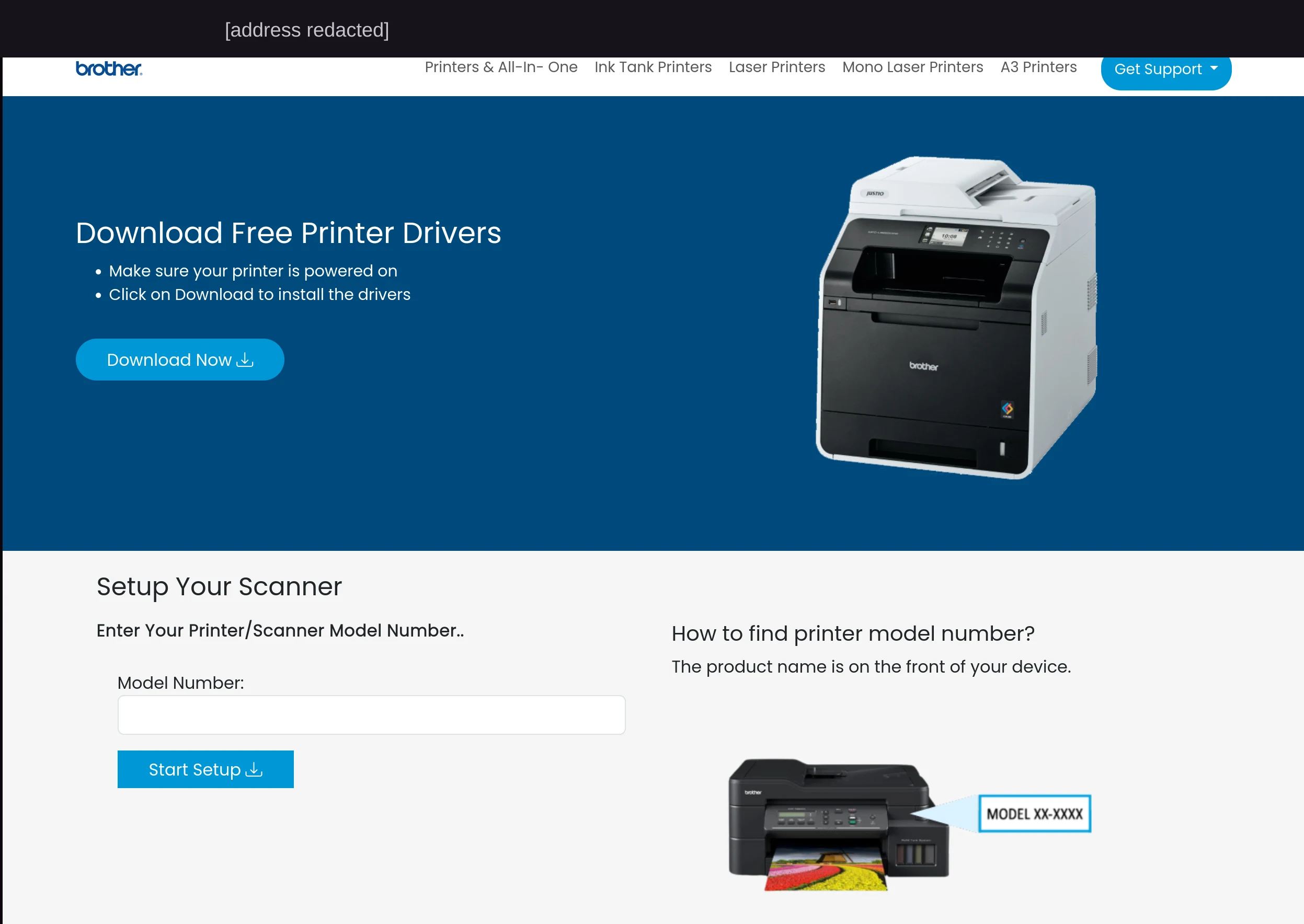 Brother printer driver page at brother.myprinter[.]live