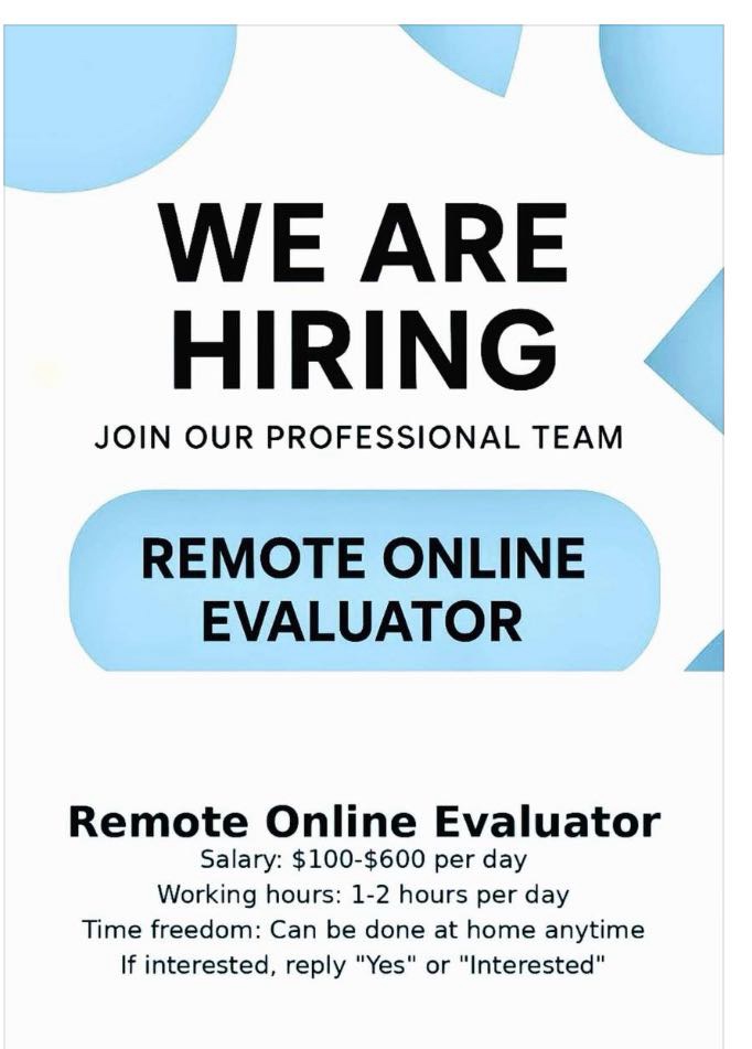 We Are Hiring — Remote Online Evaluator Text Message Scam