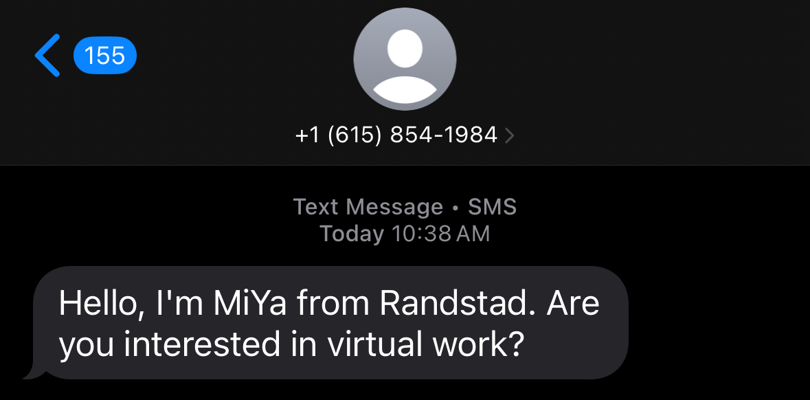 Randstad Work From Home Job Text Scam