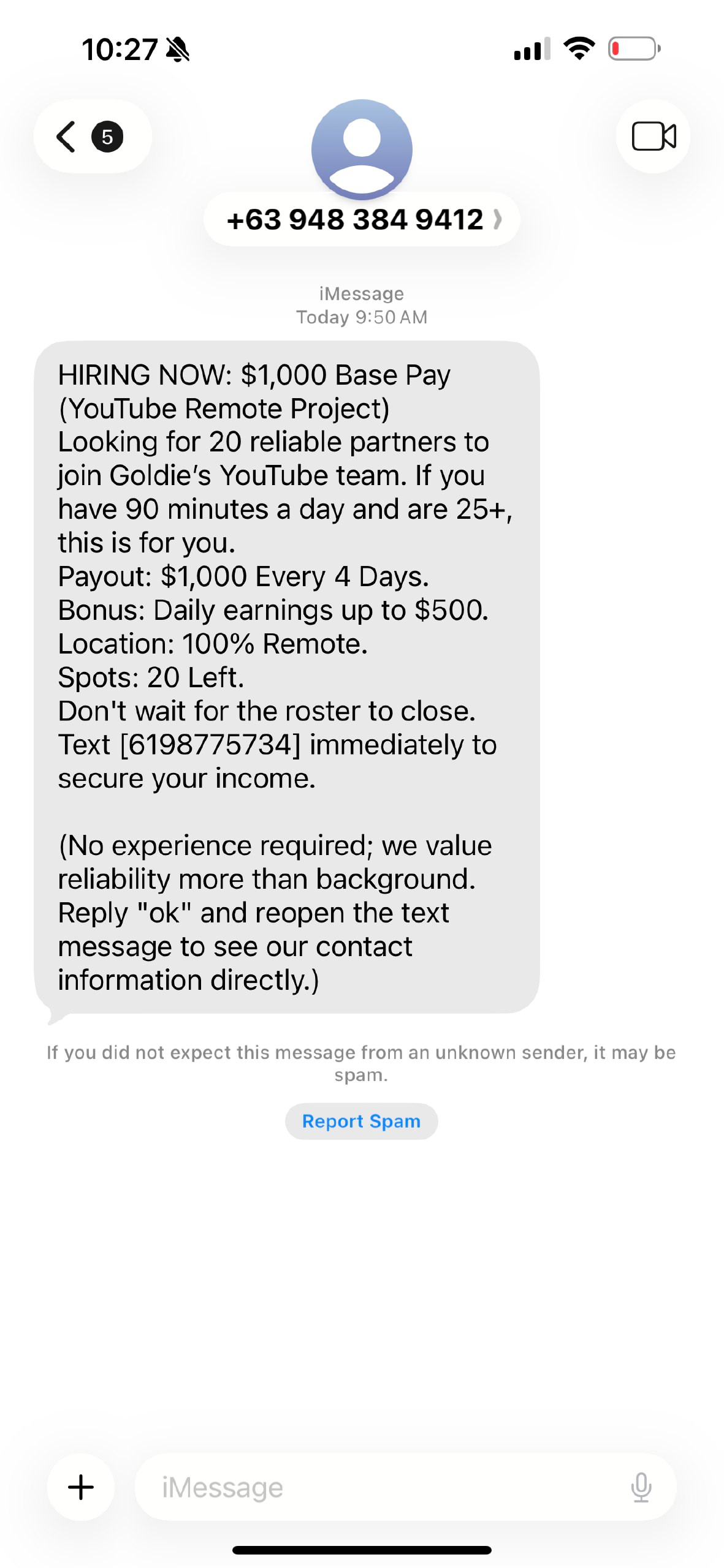 YouTube Remote Project Text Saying $1,000 Every 4 Days