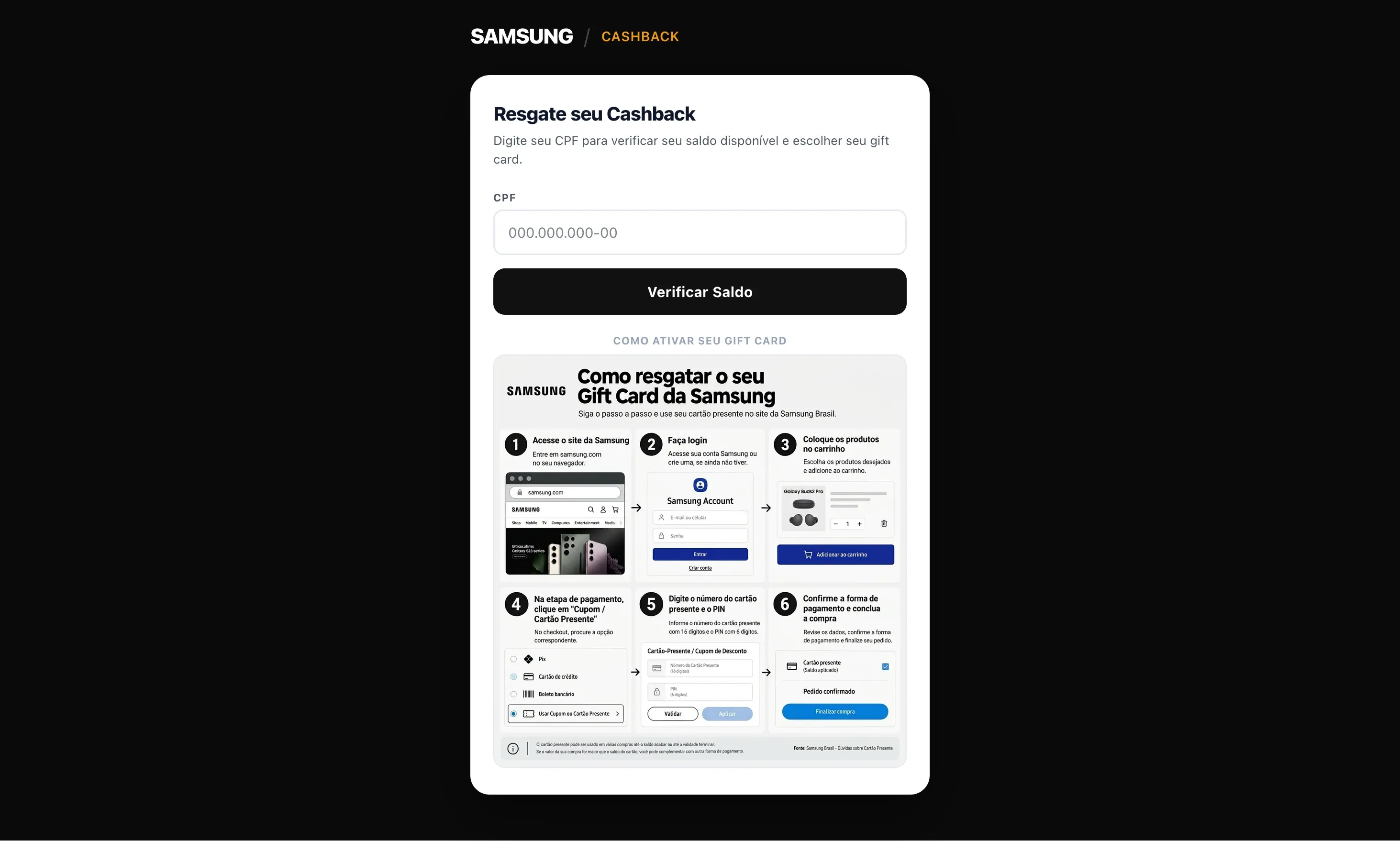 Fake Samsung Brazil Delivery Fee and Cashback Pages