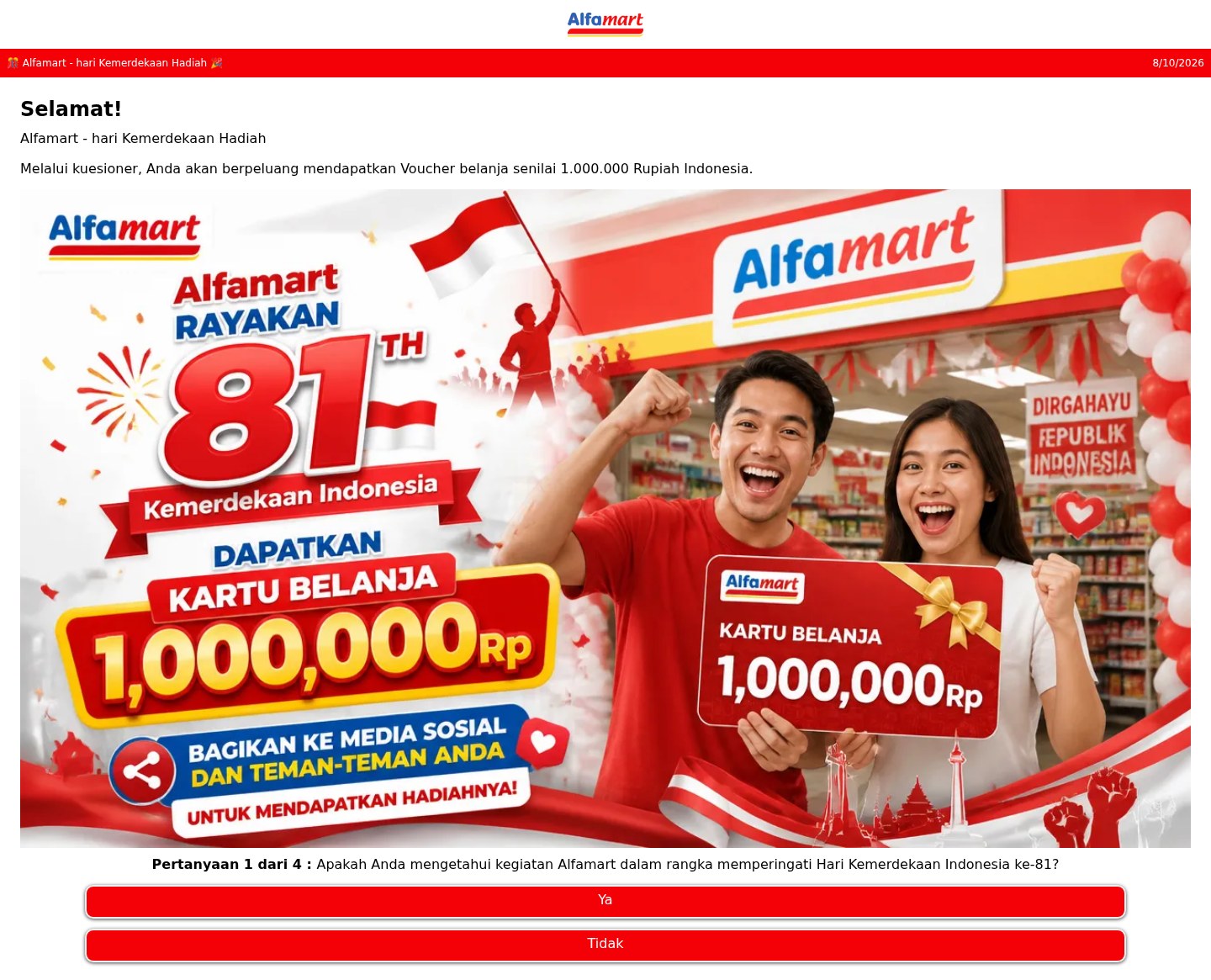 Fake Alfamart shopping card quiz that asks you to share it on social media | Screenshot 2