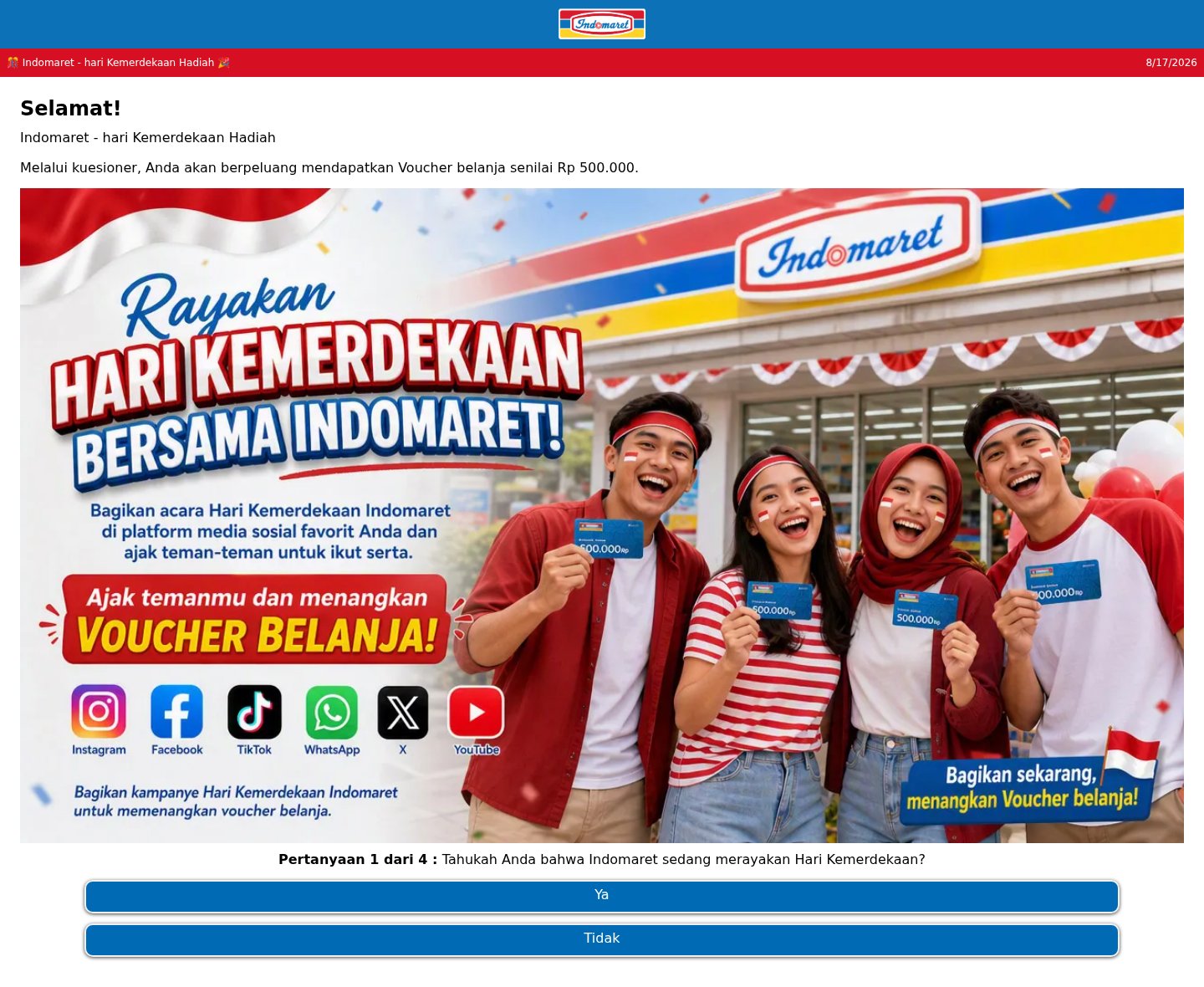 Fake Indomaret shopping voucher quiz that asks you to share it with friends