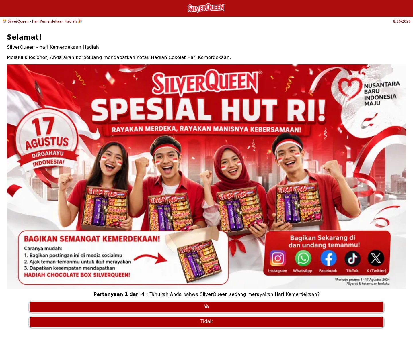 Fake SilverQueen Independence Day chocolate box quiz that asks you to share the post