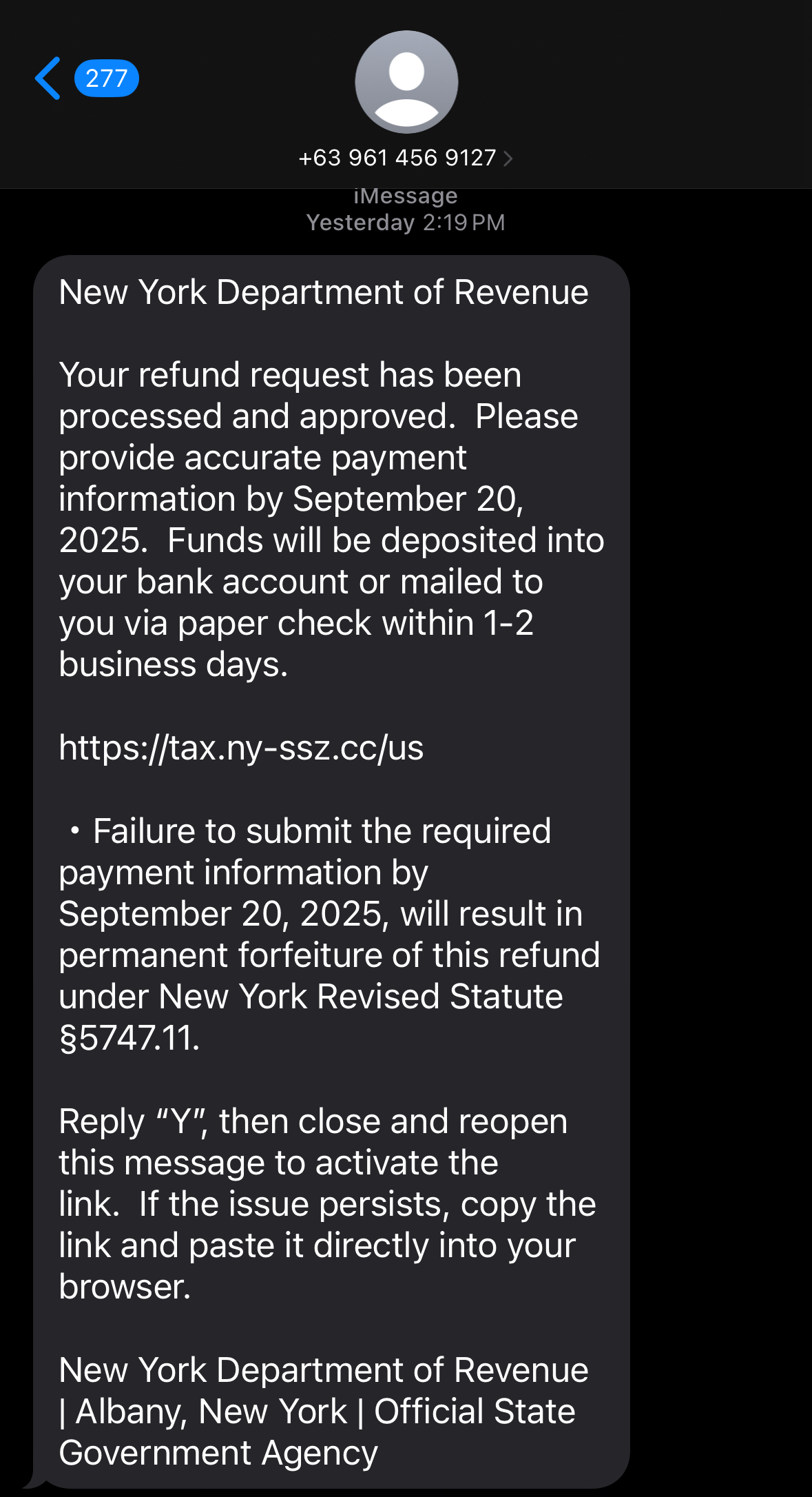 Fake Tax Refund / Government Rebate Scam example