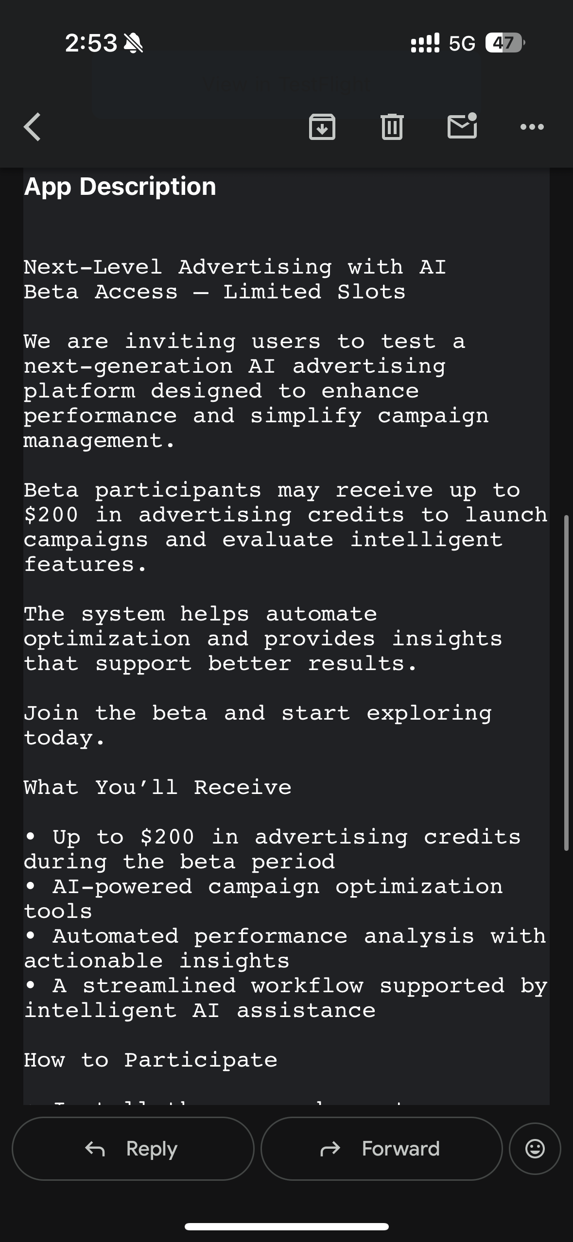 TestFlight Invite for OpenAI AdsGPT Marketing Offering Free Ad Credits | Screenshot 5