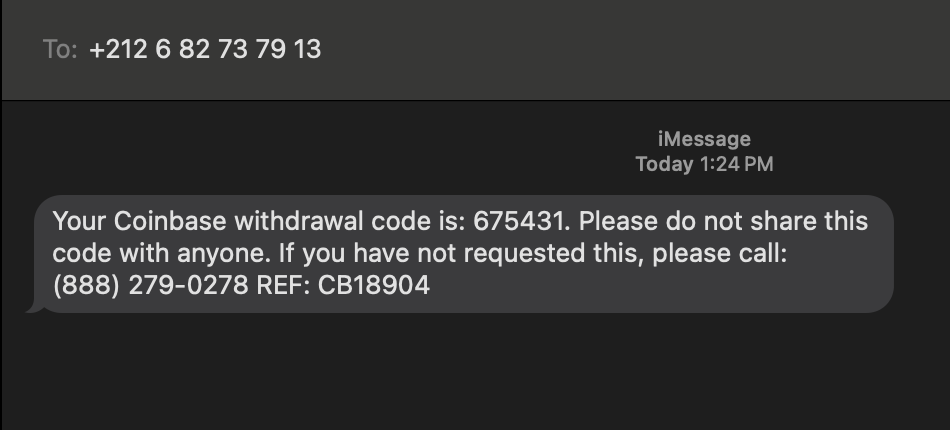 Coinbase withdrawal code, if not requested please call