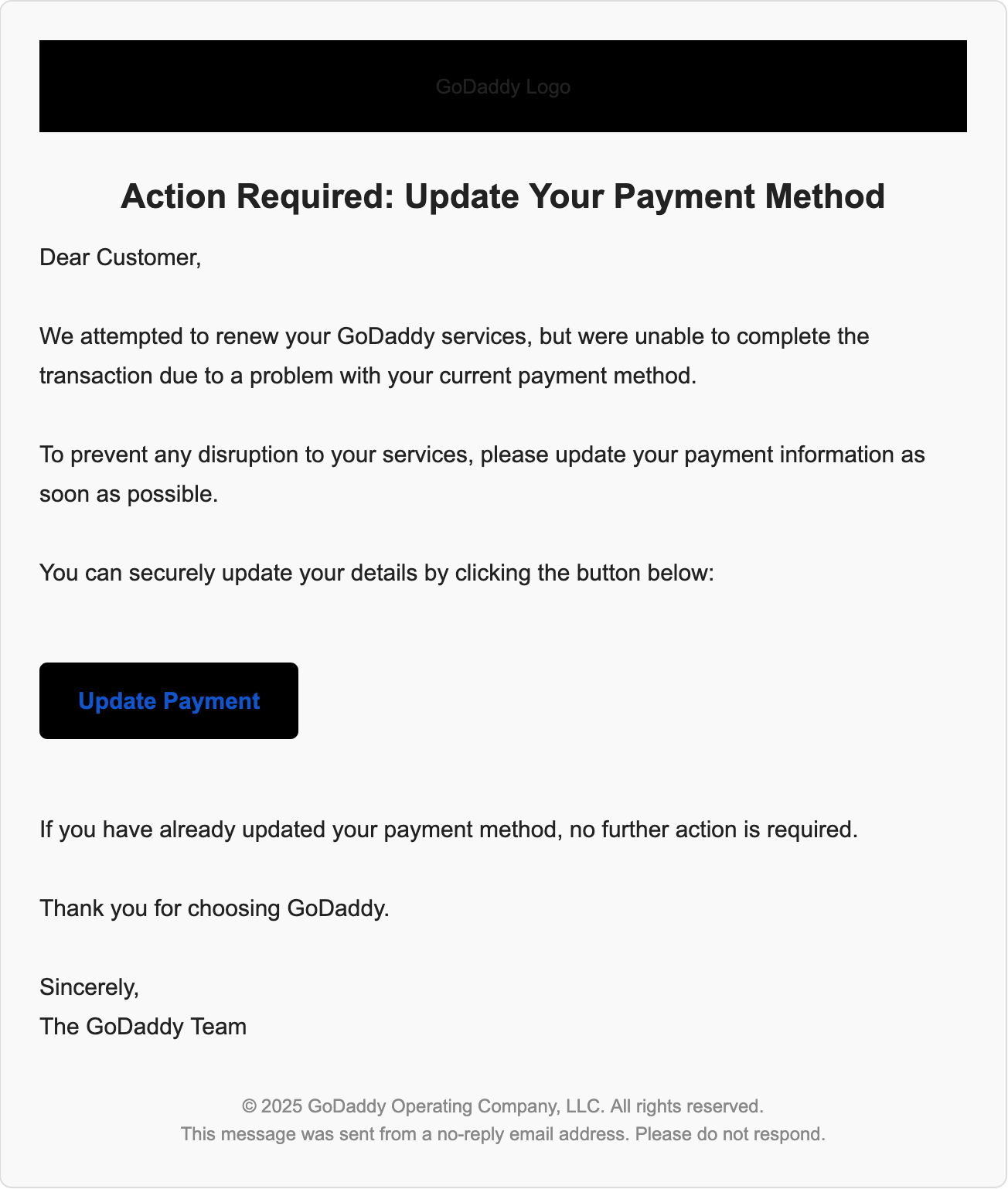 Update Payment Details Scam example